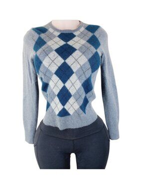 Tweeds Women's Gray Blue Geoprints Cashmere Crew-Neck Sweater Size S